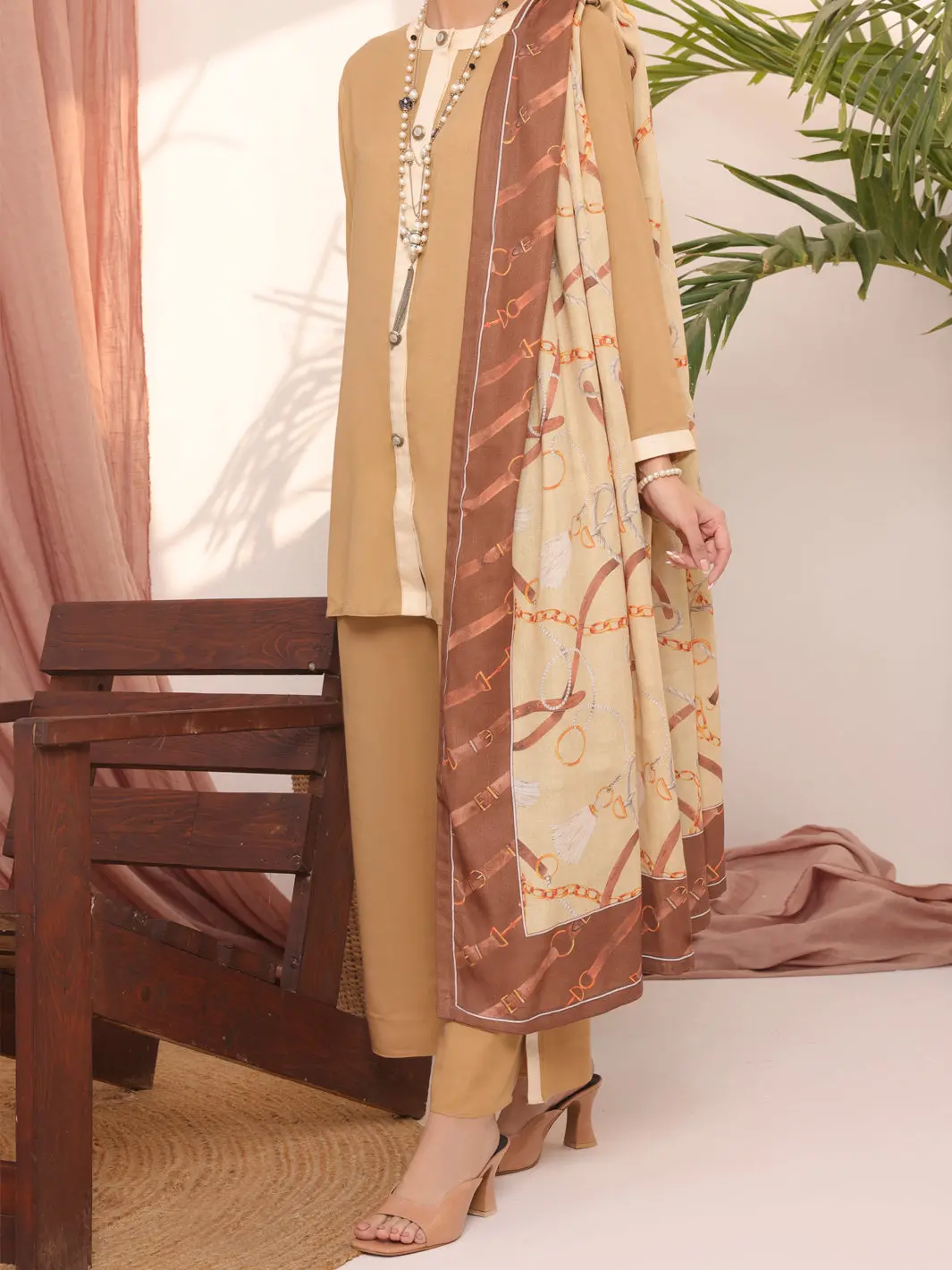 Khaki Dobby Viscose Unstitched 3Pc - Awp-3Ps-436 1