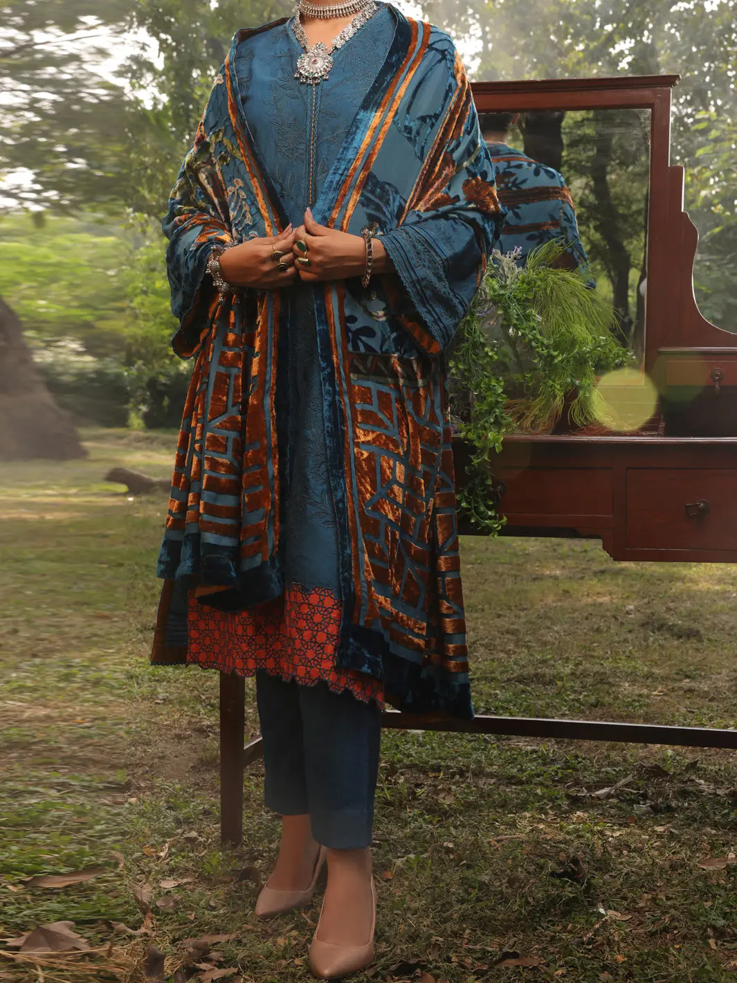Blue Slub Viscose 3Pc Stitched - Awp-3Ps-438 1