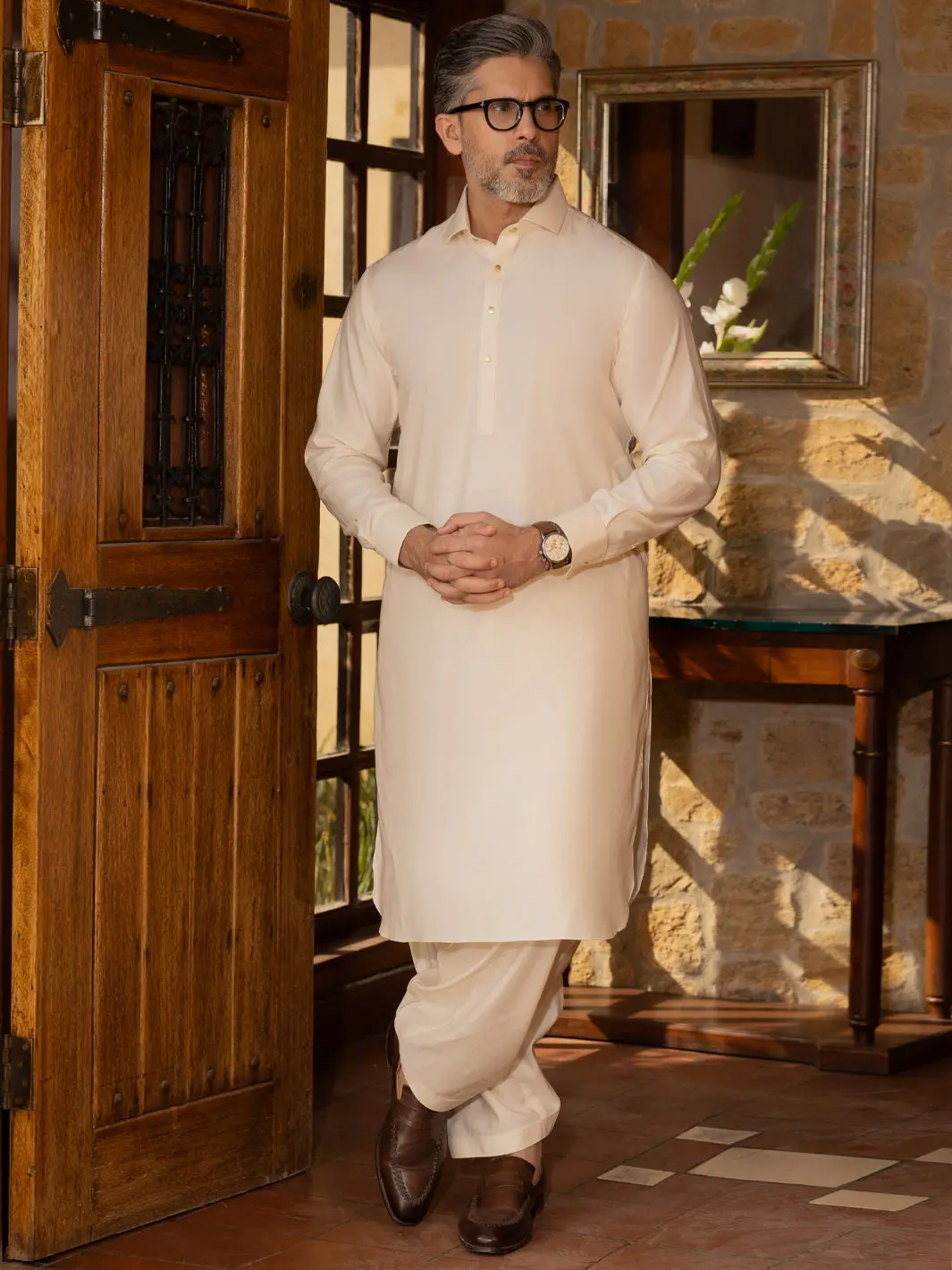 Cream Cotton Kameez Shalwar - Alwa-Ks-439 1