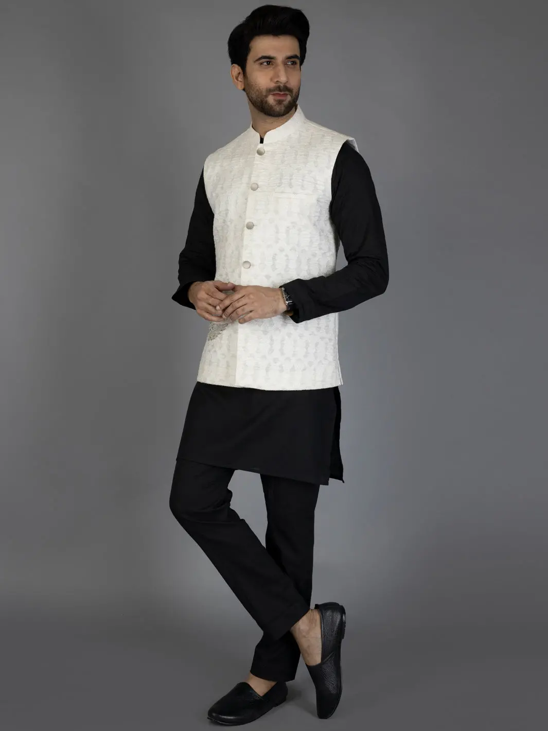 White Textured Waistcoat - Al-Wc-439 1