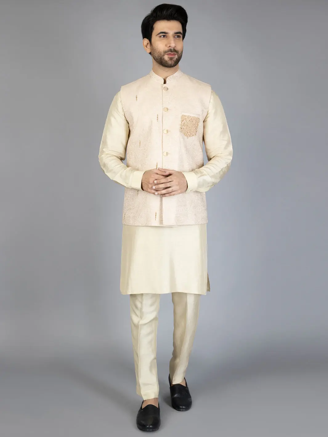 Beige Textured Waistcoat - Al-Wc-440 1