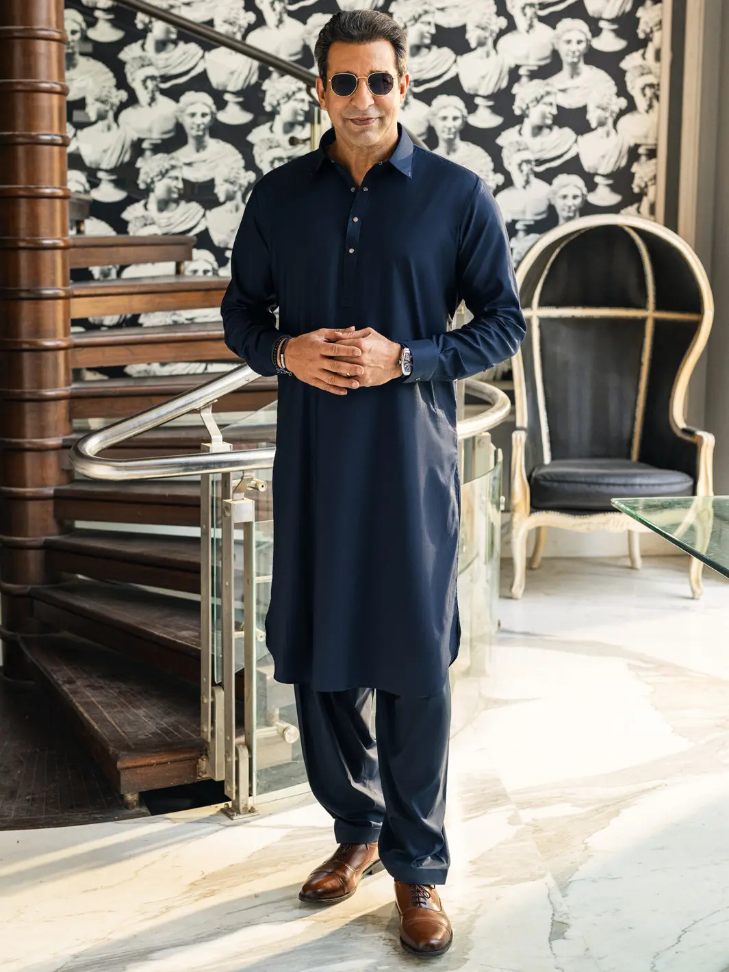 Navy Blue Cotton Kameez Shalwar - Alwa-Ks-441 1