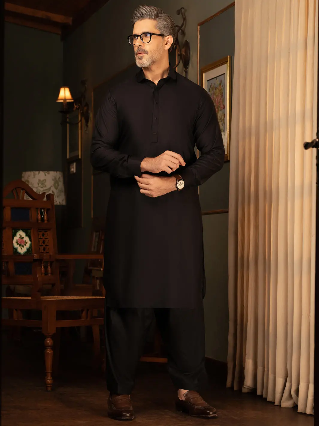 Black Cotton Kameez Shalwar - Alwa-Ks-444 1