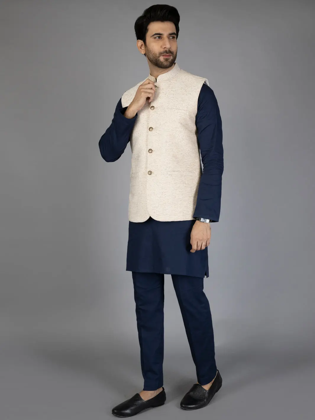Cream Textured Waistcoat - Al-Wc-445 1