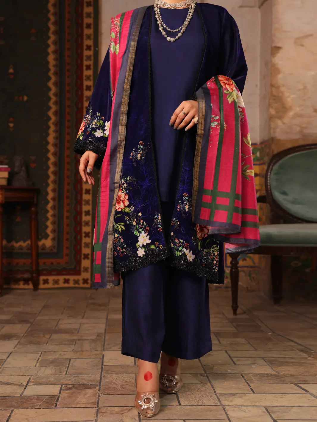 Dark Blue Velvet 3Pc Stitched - Awp-3Ps-445 1