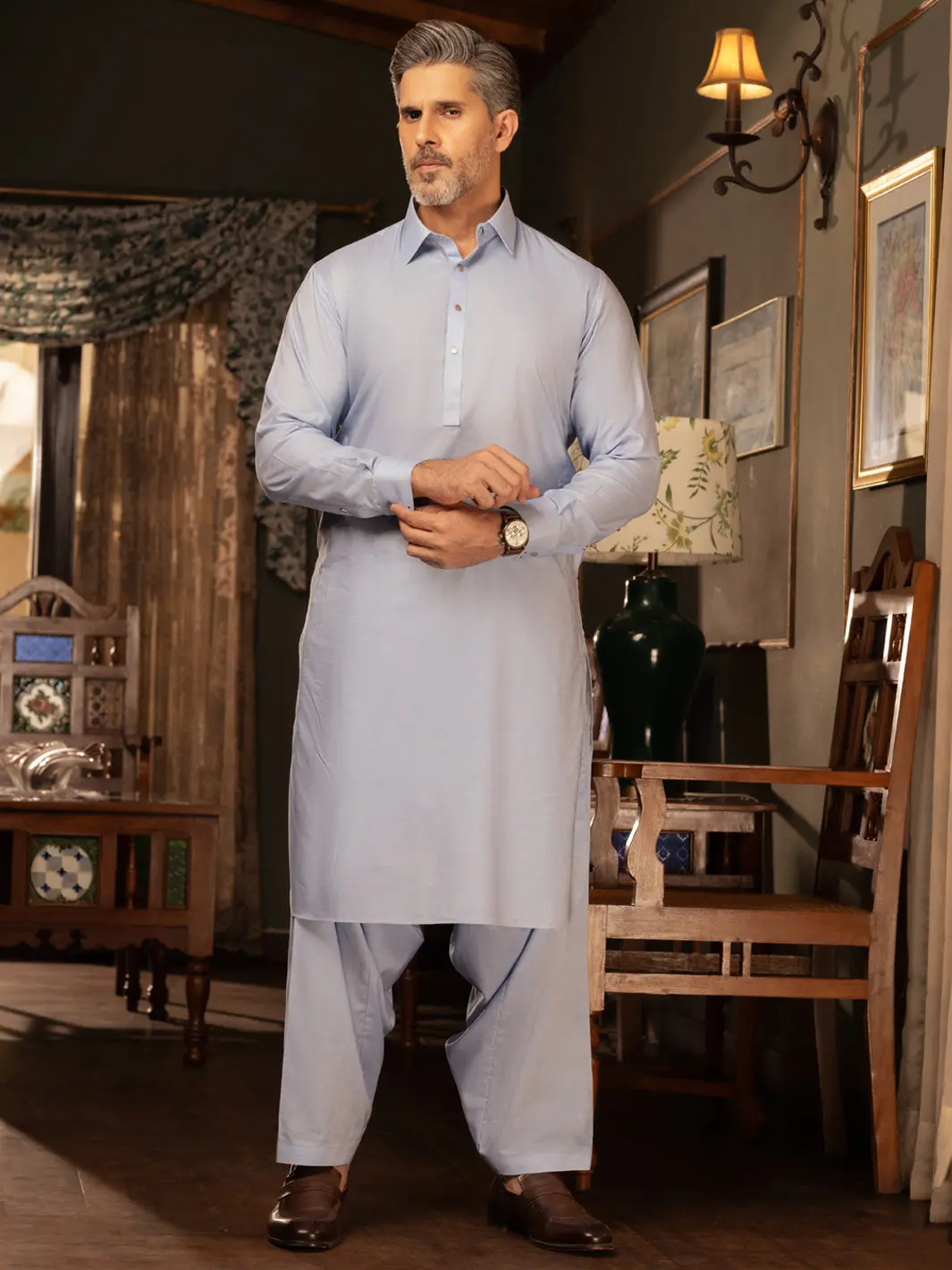 Light Blue Cotton Kameez Shalwar - Alwa-Ks-446 1