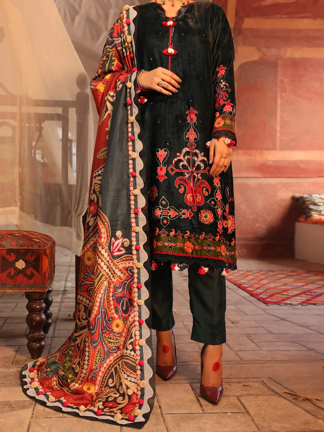 Turquoise Velvet 3Pc Stitched - Awp-3Ps-446 1