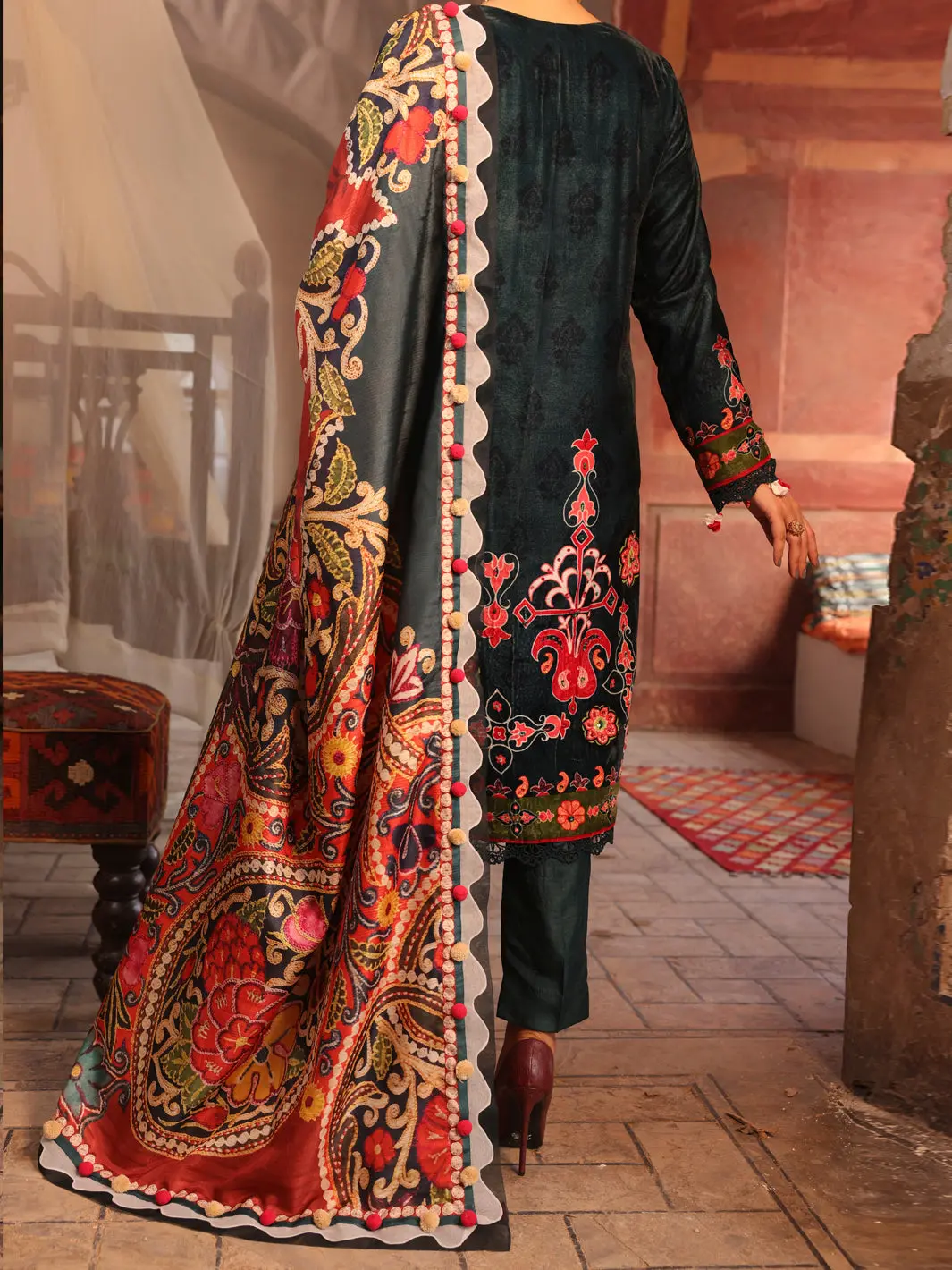 Turquoise Velvet Unstitched 3Pc - Awp-3Ps-446 2