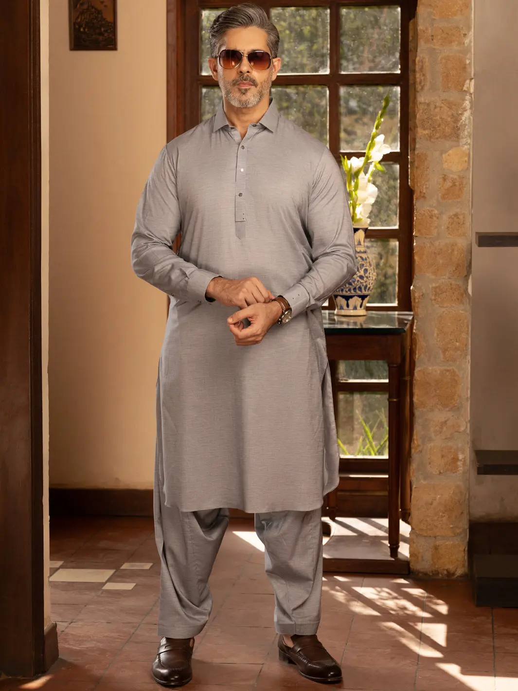 Grey Cotton Kameez Shalwar - Alwa-Ks-447 1
