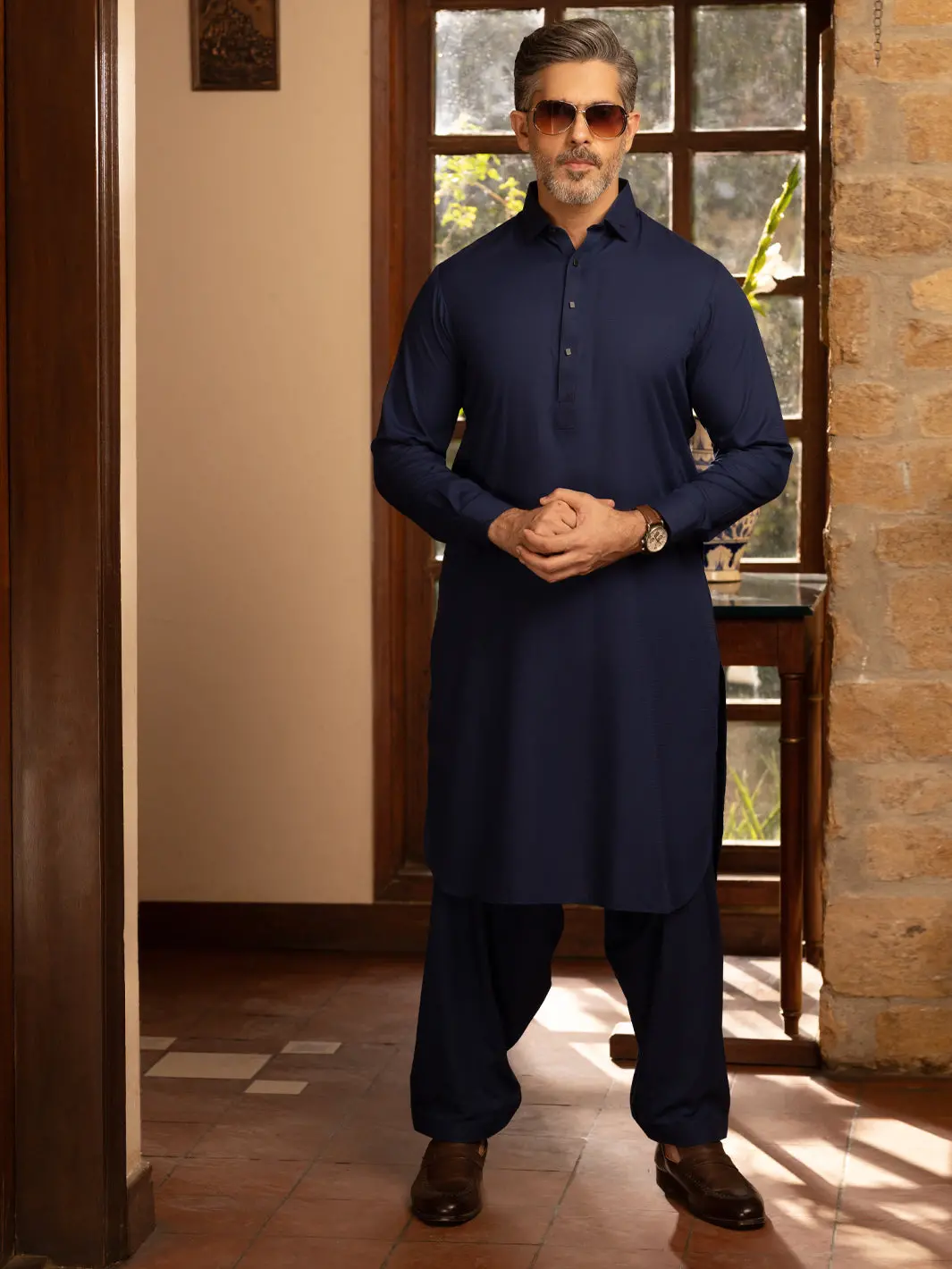 Navy Blue Blended Kameez Shalwar - Alwa-Ks-448 1