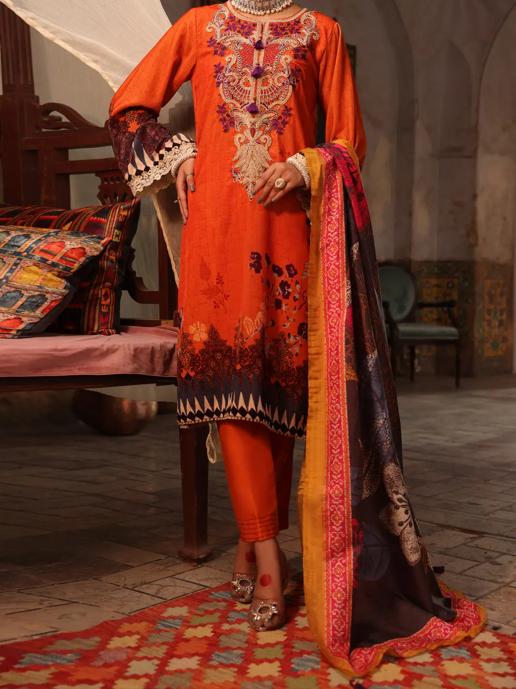 Orange Velvet 3Pc Stitched - Awp-3Ps-449 1