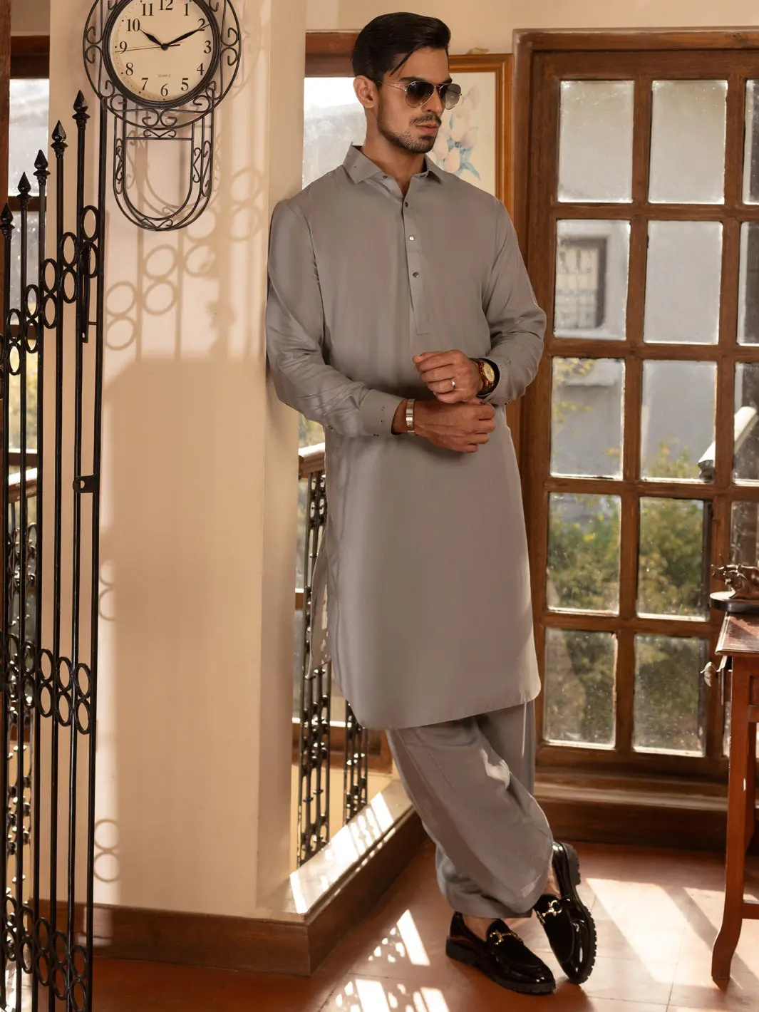 Light Grey Blended Kameez Shalwar - Alwa-Ks-449 1