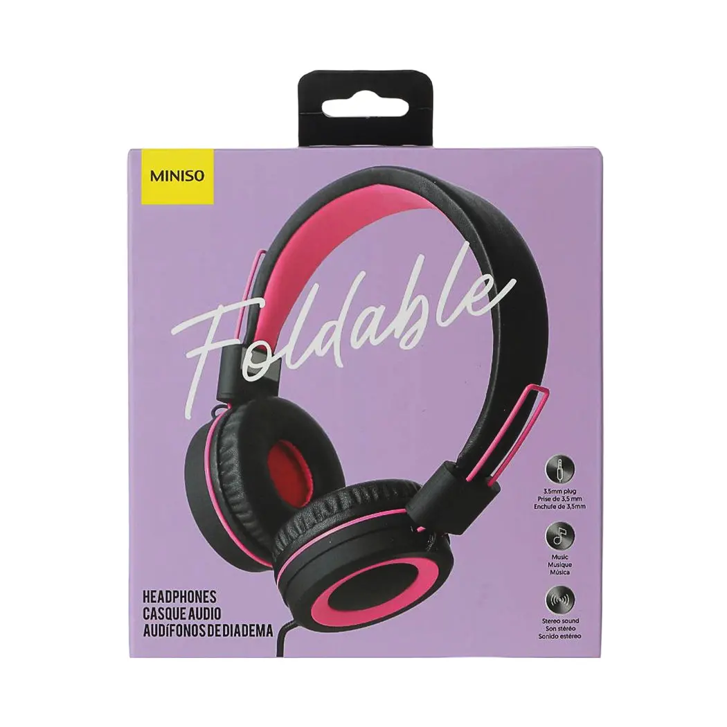 Foldable Head Phone  (Pink+Black) 1
