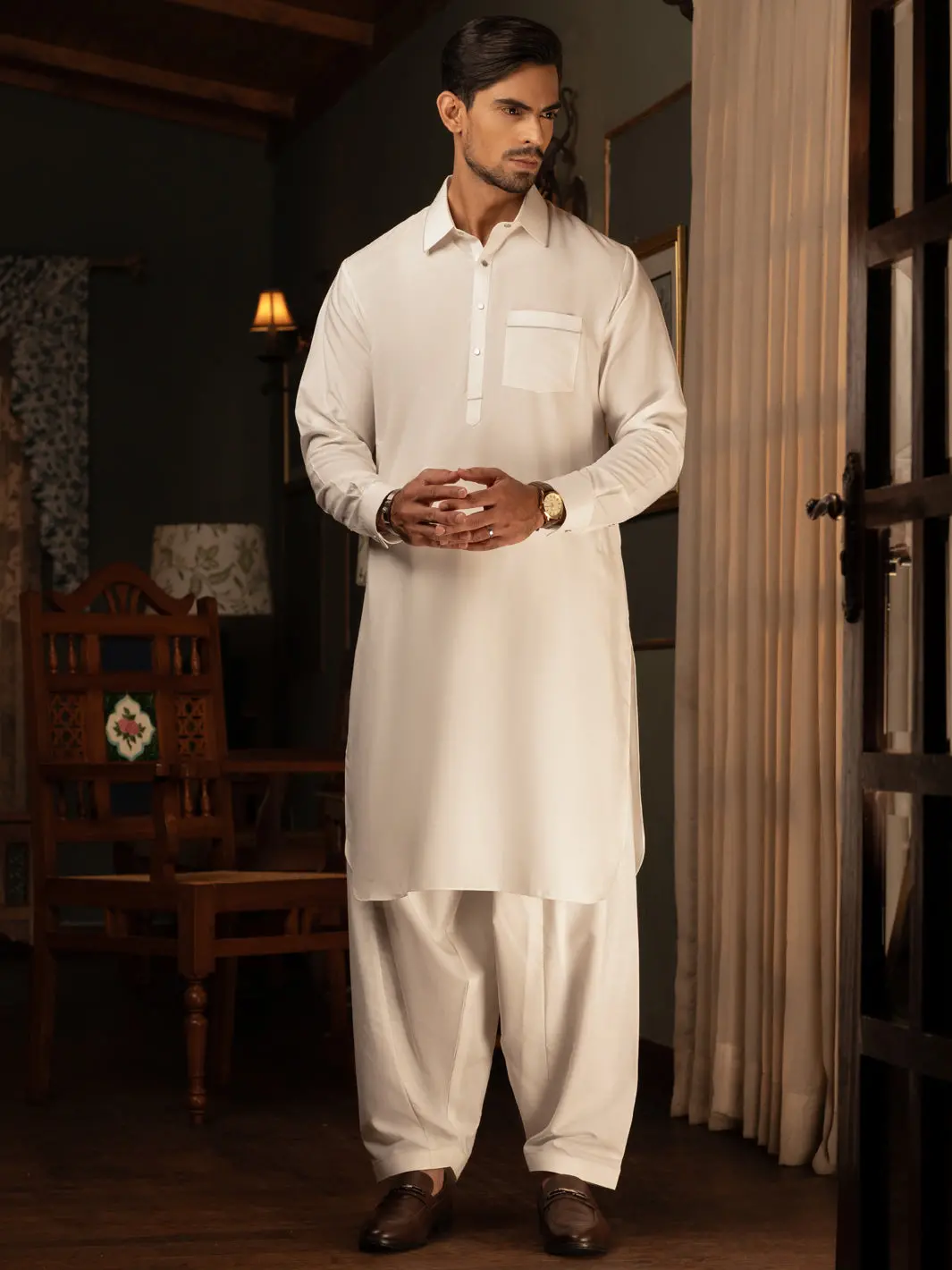 White Blended Kameez Shalwar - Alwa-Ks-452 1