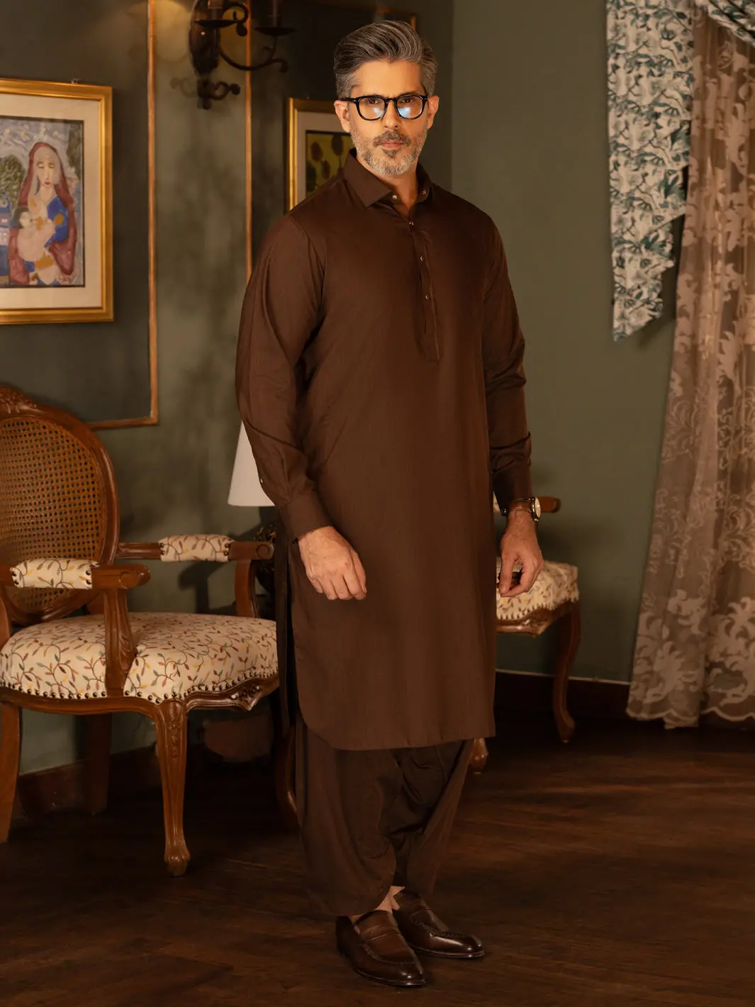 Brown Blended Kameez Shalwar - Alwa-Ks-453 1