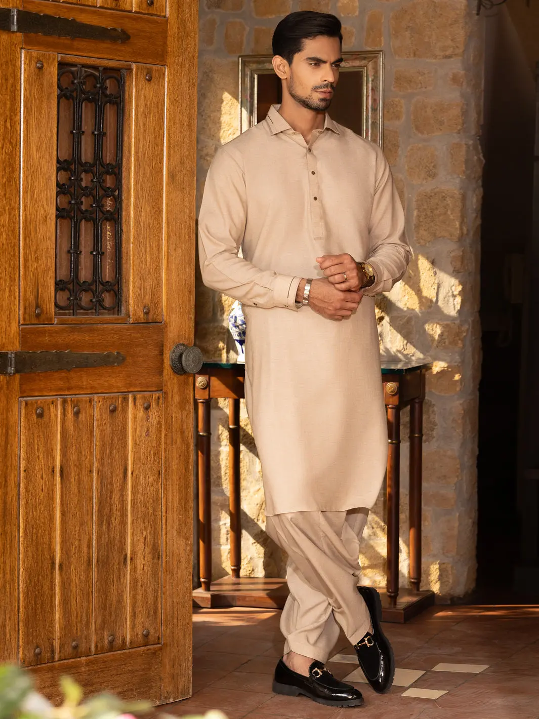 Fawn Blended Kameez Shalwar - Alwa-Ks-456 1