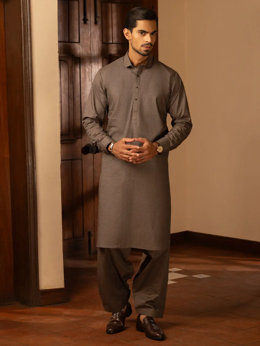 Brown Cotton Kameez Shalwar - Alwa-Ks-460 1