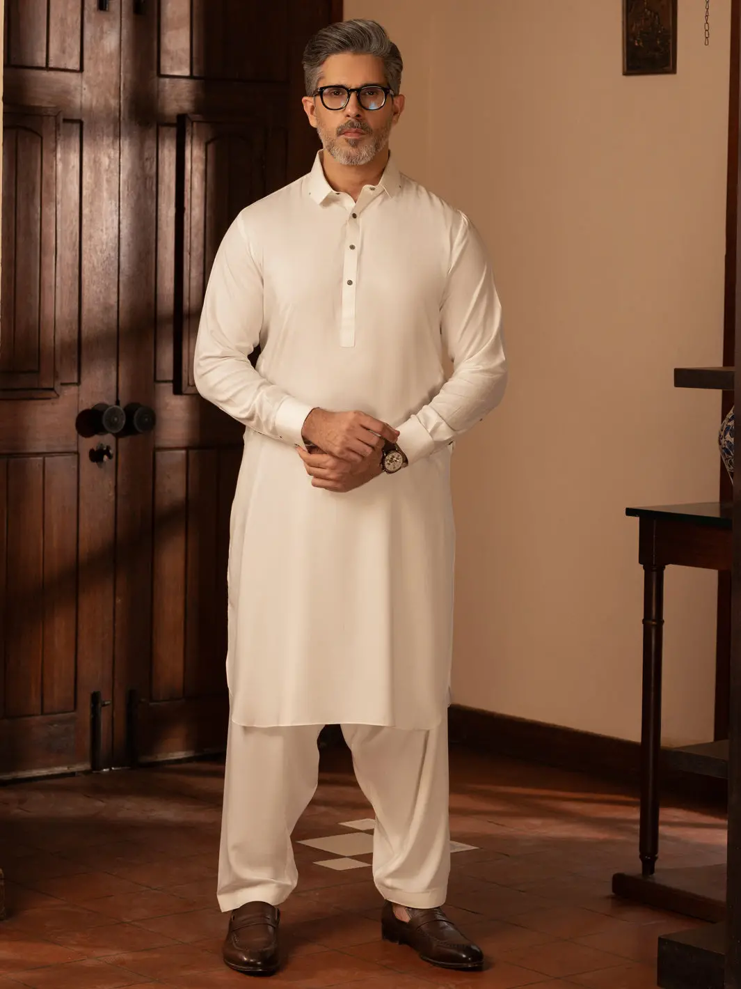 White Blended Kameez Shalwar - Alwa-Ks-461 1
