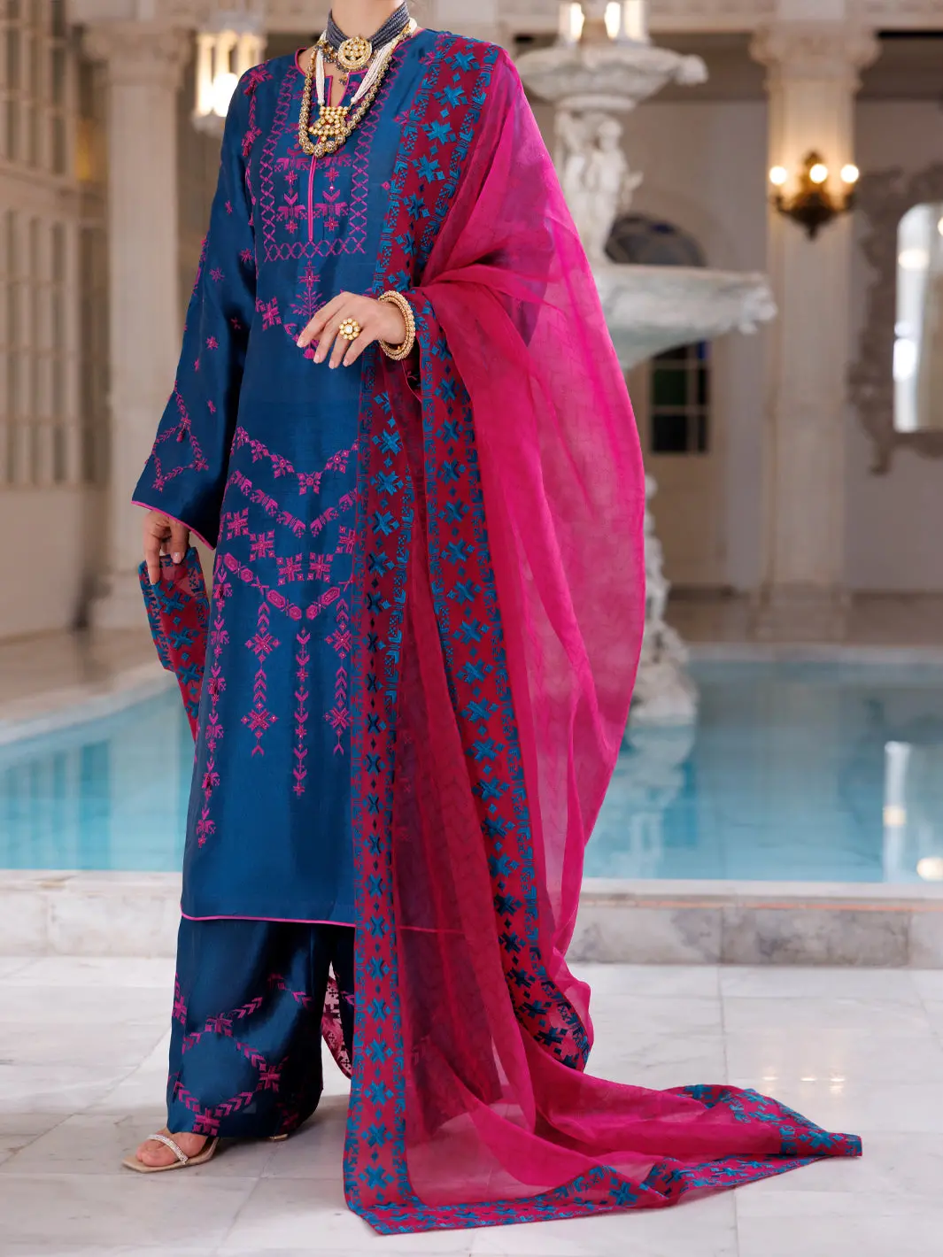 Teal Sheesha Silk Formal 3Pc Stitched - Al-3Ps-Ls-463 1