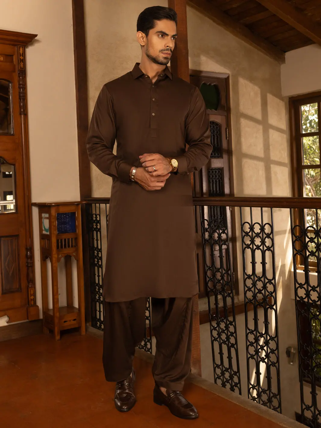 Dark Brown Blended Kameez Shalwar - Alwa-Ks-466 1