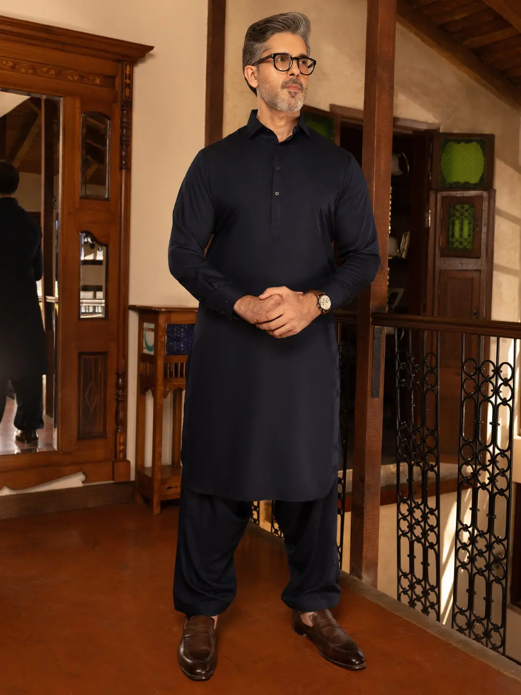 Navy Blue Blended Kameez Shalwar - Alwa-Ks-467 1