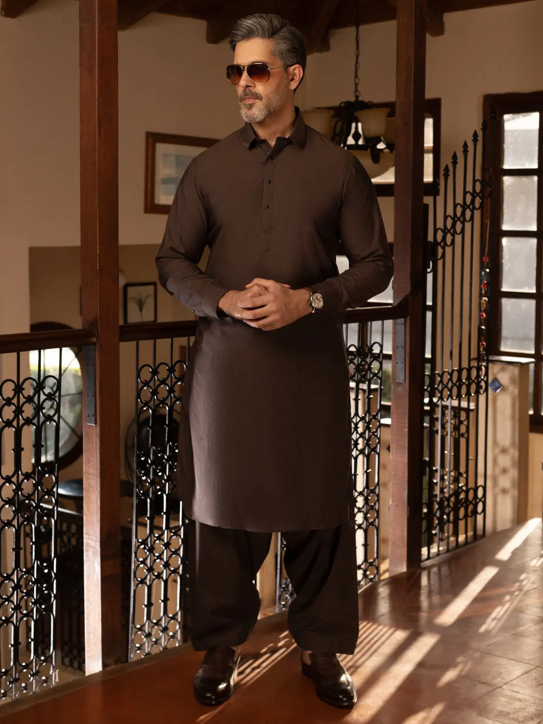 Brown Cotton Kameez Shalwar - Alwa-Ks-472 1