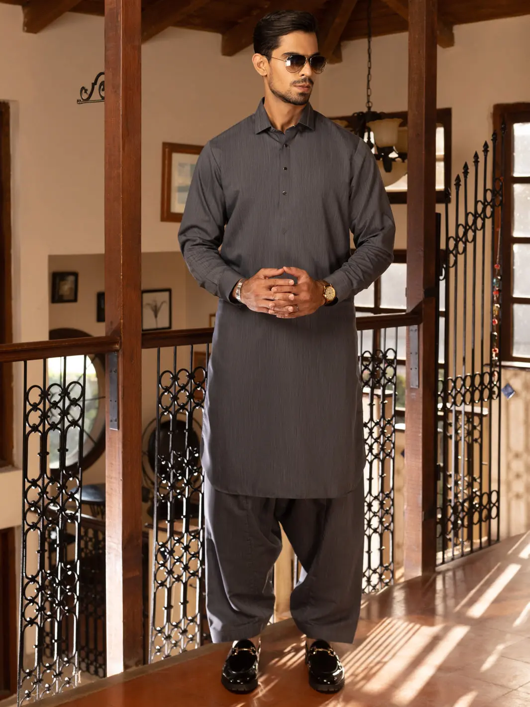 Grey Blended Kameez Shalwar - Alwa-Ks-473 1