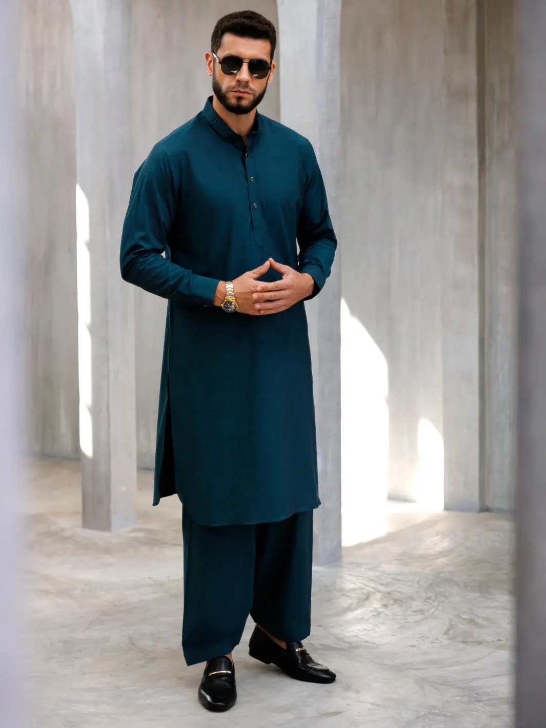 Dark Teal Cotton Kameez Shalwar - Alwa-Ks-476 1