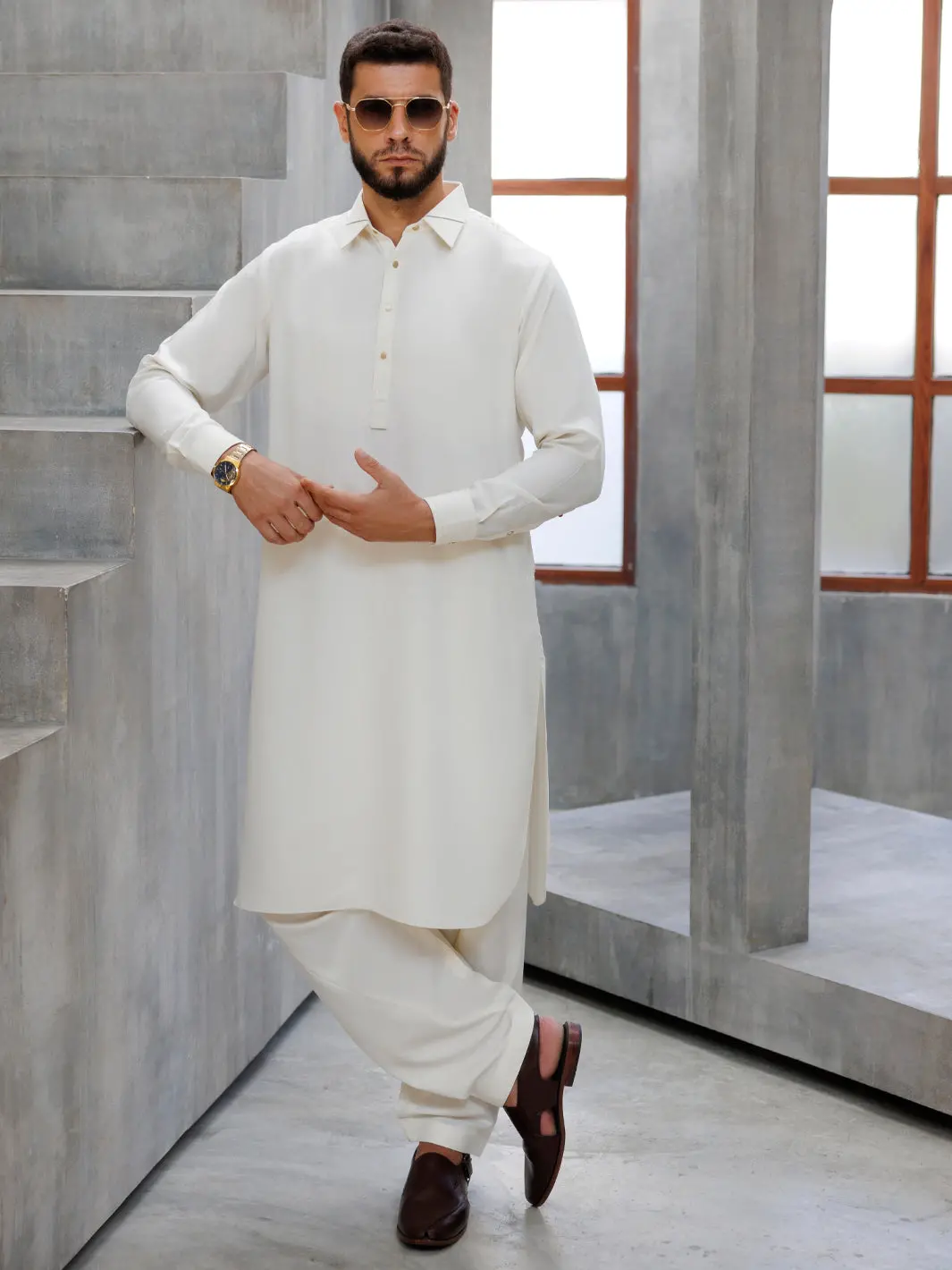 Cream Blended Kameez Shalwar - Alwa-Ks-478 1