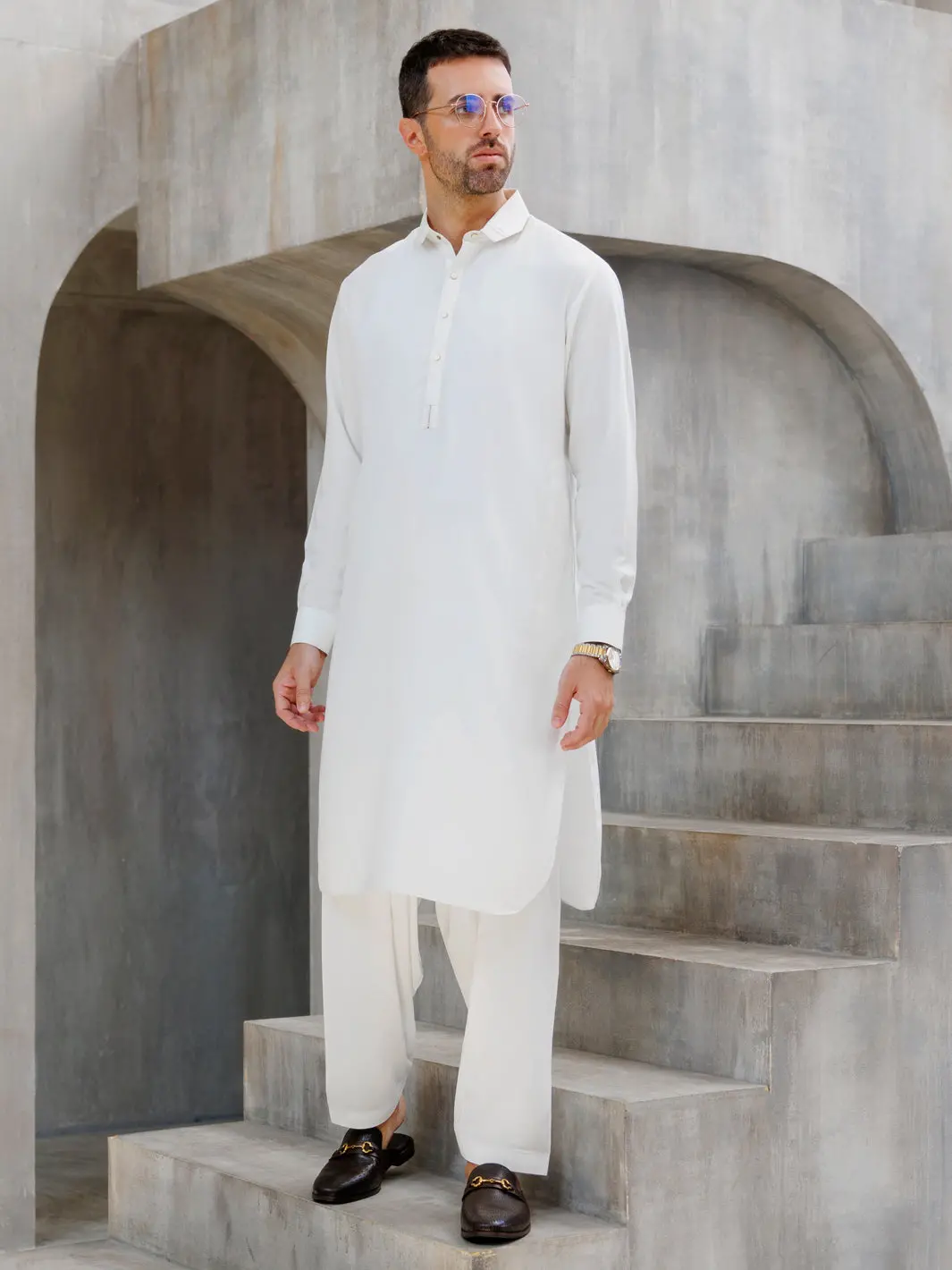 White Blended Kameez Shalwar - Alwa-Ks-481 1