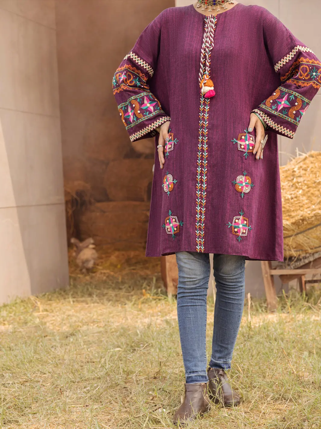 Magenta Yarn-Dyed Two Tone Tunic - Awp-Lk-479 1
