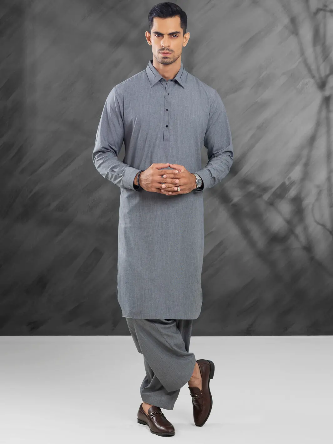 Grey Blended Kameez Shalwar - Alwa-Ks-479 1