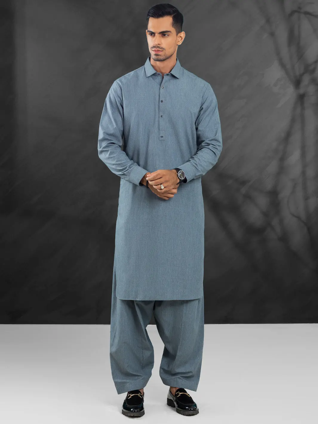 Grey Blended Kameez Shalwar - Alwa-Ks-482 1