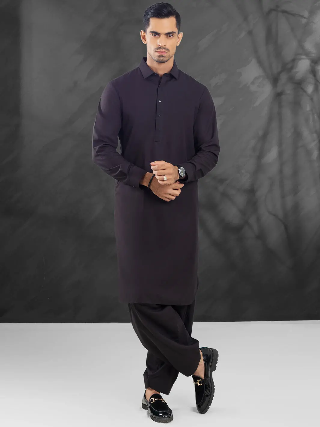 Dark Brown Blended Kameez Shalwar - Alwa-Ks-485 1