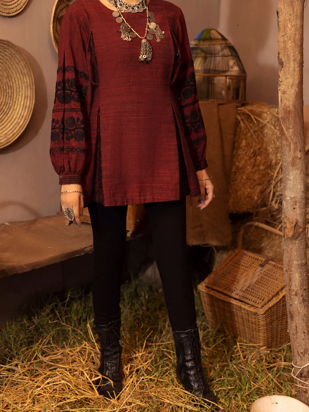 Maroon Yarn-Dyed Two Tone Tunic - Awp-Lk-482 1