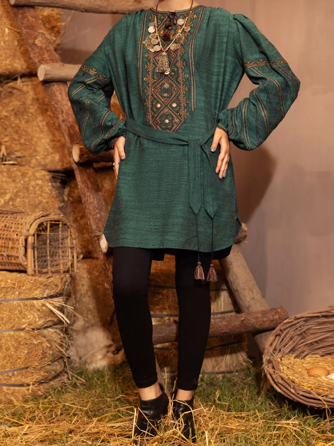 Green Yarn-Dyed Two Tone Tunic - Awp-Lk-483 1