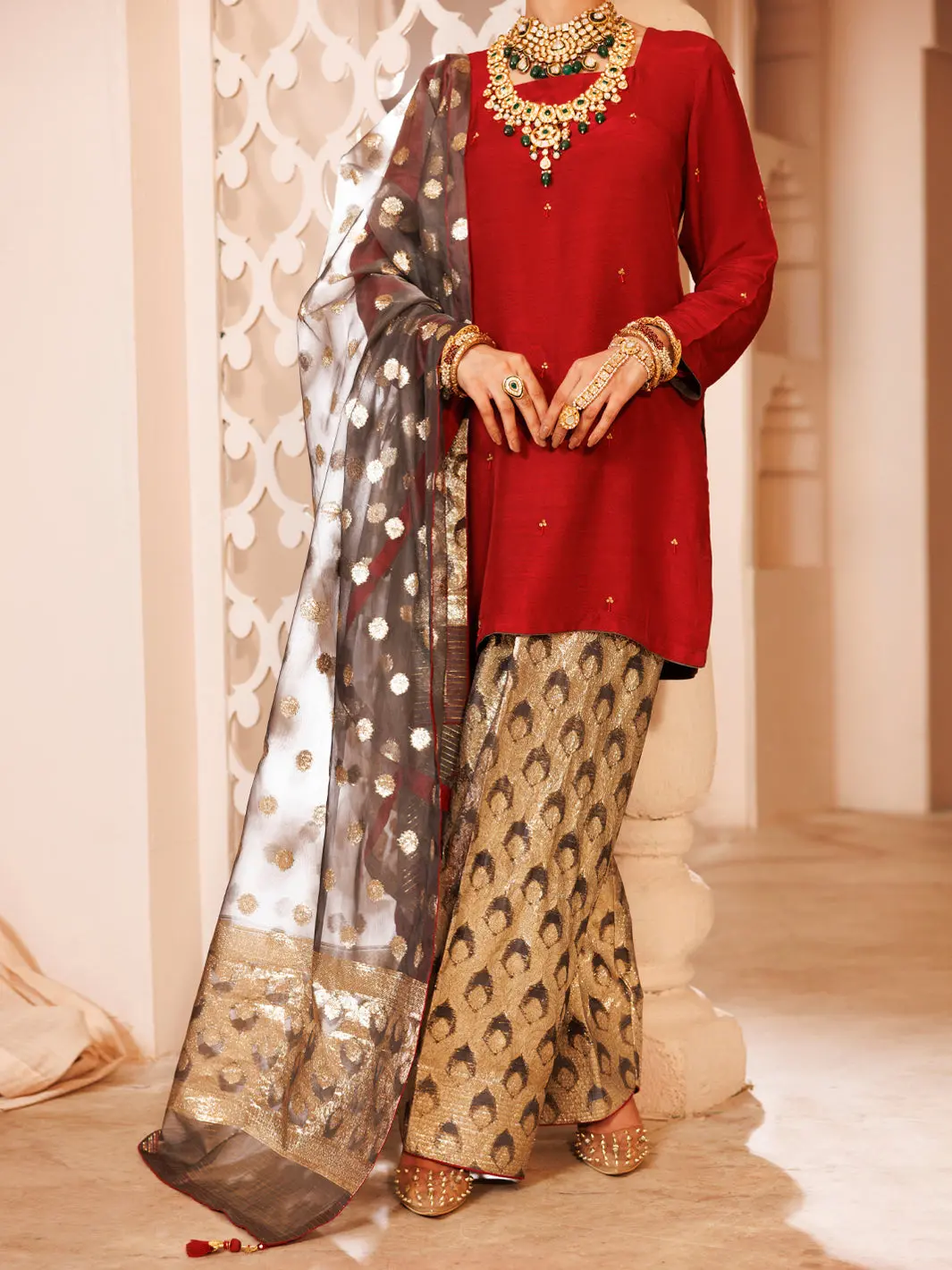 Maroon Silk Formal 3Pc Stitched - Al-3Ps-Ls-484 1