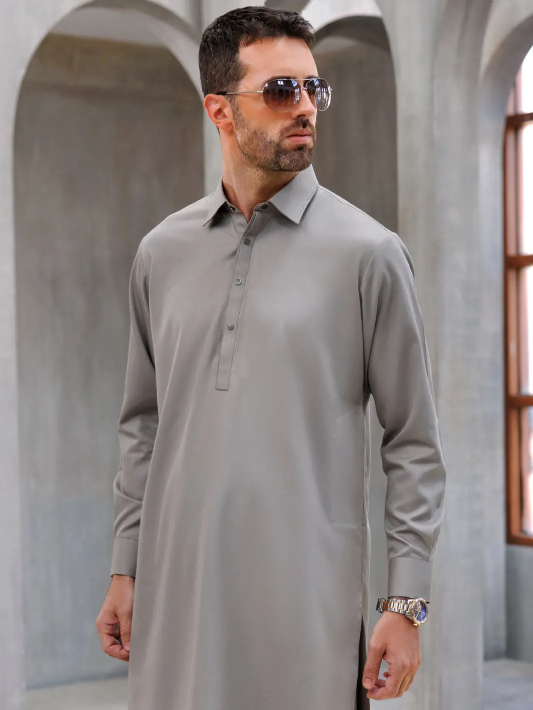 Light Grey Blended Kameez Shalwar - Alwa-Ks-494A 1