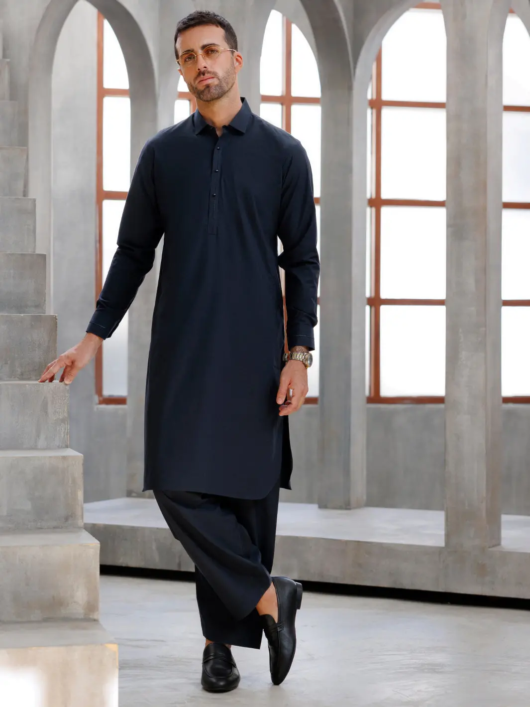 Charcoal Grey Cotton Kameez Shalwar - Alwa-Ks-487 1