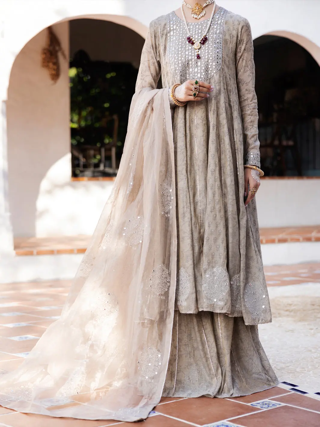 Grey Mesuri Net Formal 3Pc Stitched - Al-3Ps-Ls-489 1