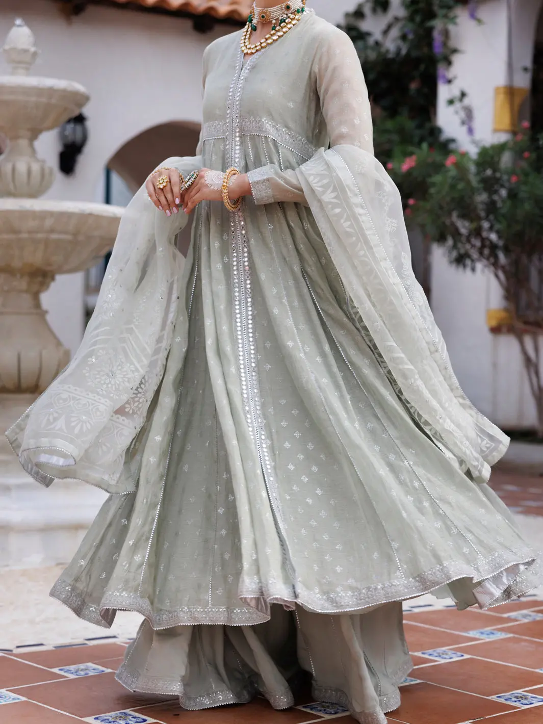Pistachio Green Mesuri Net Formal 3Pc Stitched - Al-3Ps-Ls-490 2
