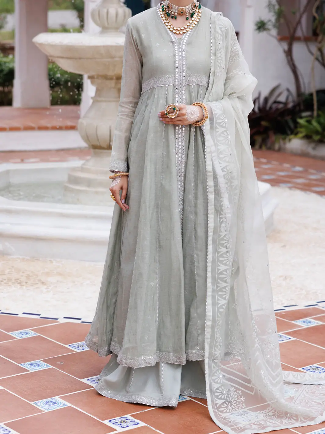 Pistachio Green Mesuri Net Formal 3Pc Stitched - Al-3Ps-Ls-490 1
