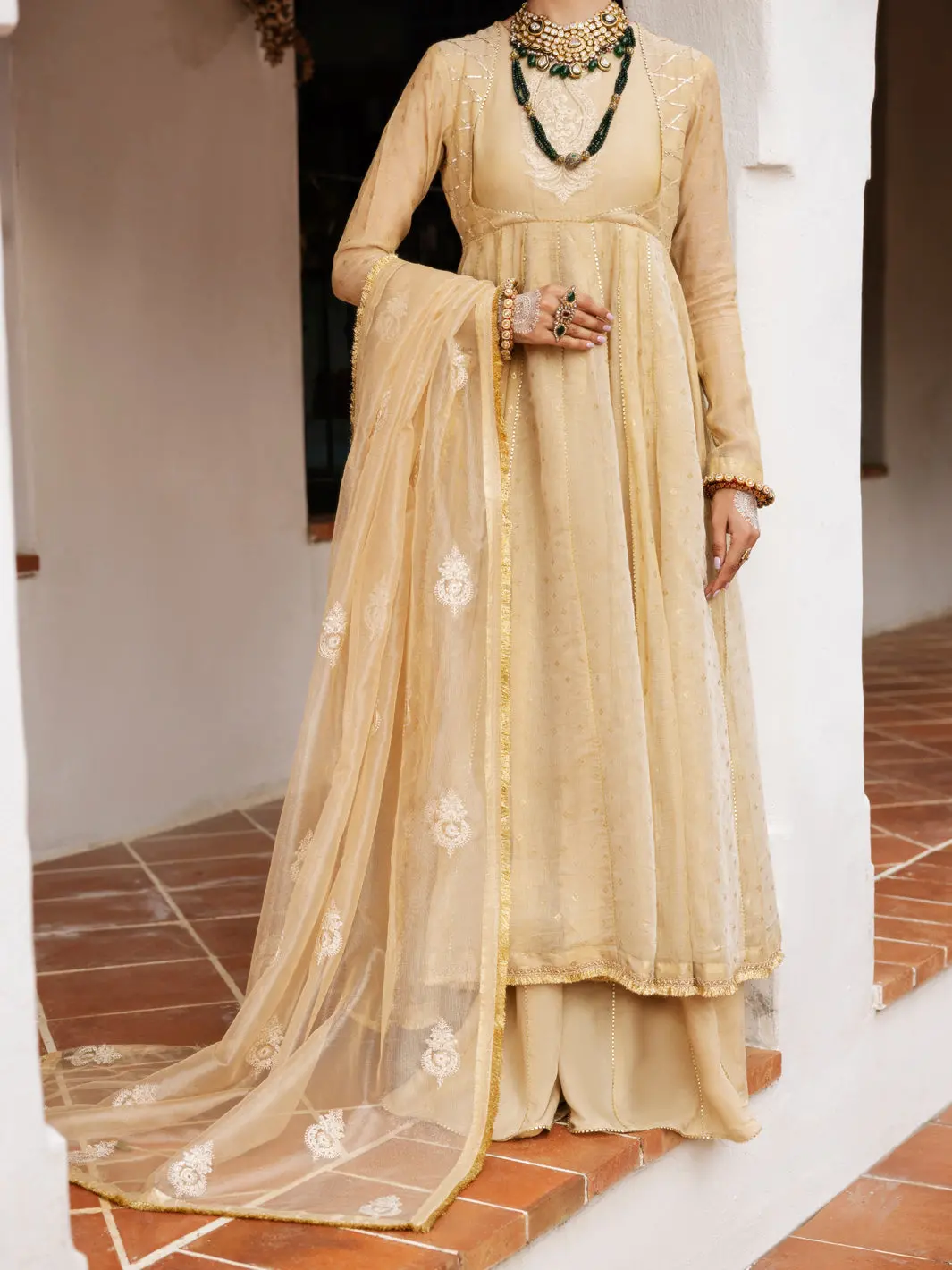 Gold Mesuri Net Formal 3Pc Stitched - Al-3Ps-Ls-491 1