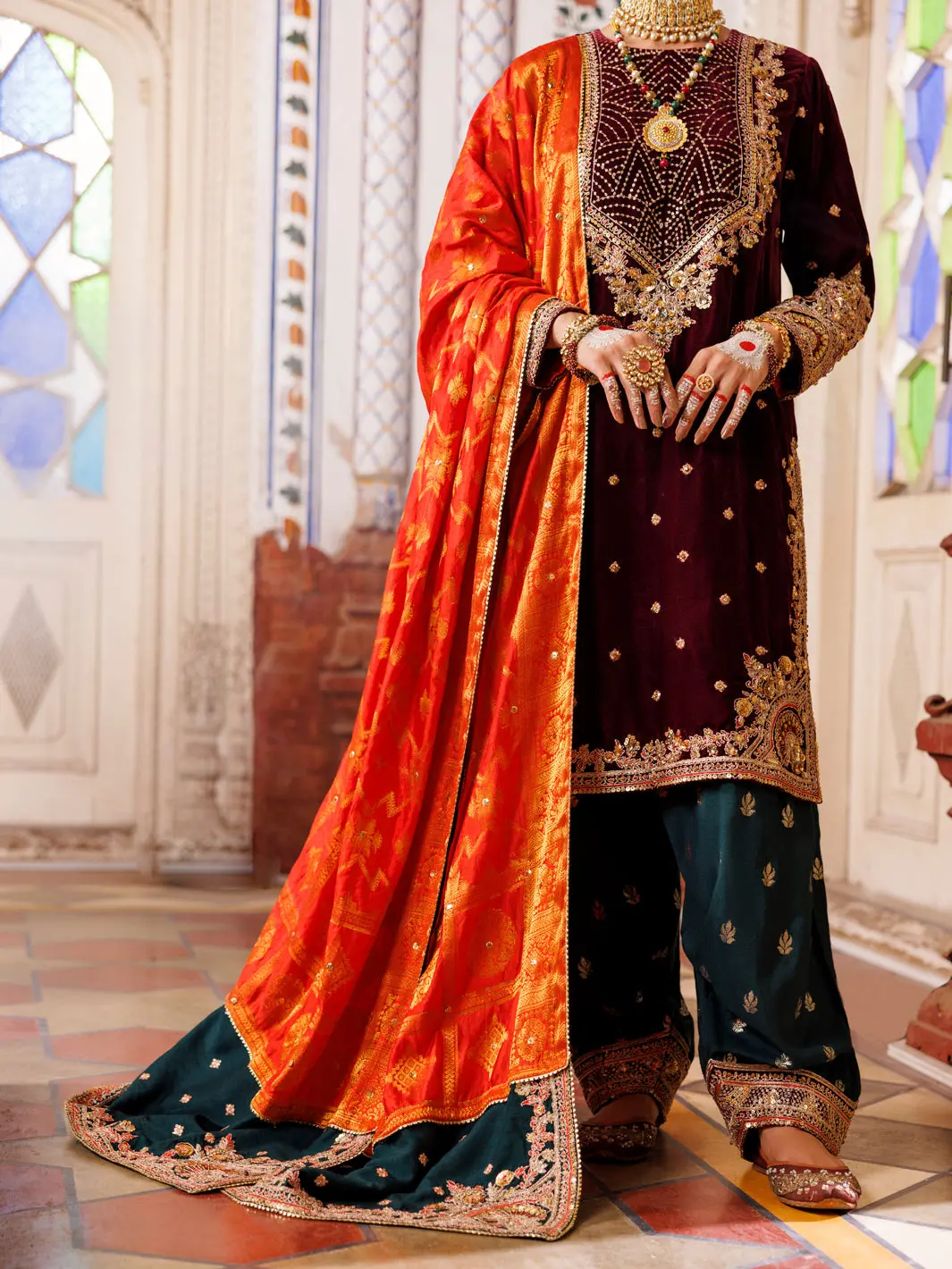 Maroon Velvet Formal 3Pc Unstitched - Al-3Ps-Ls-Un-493 1