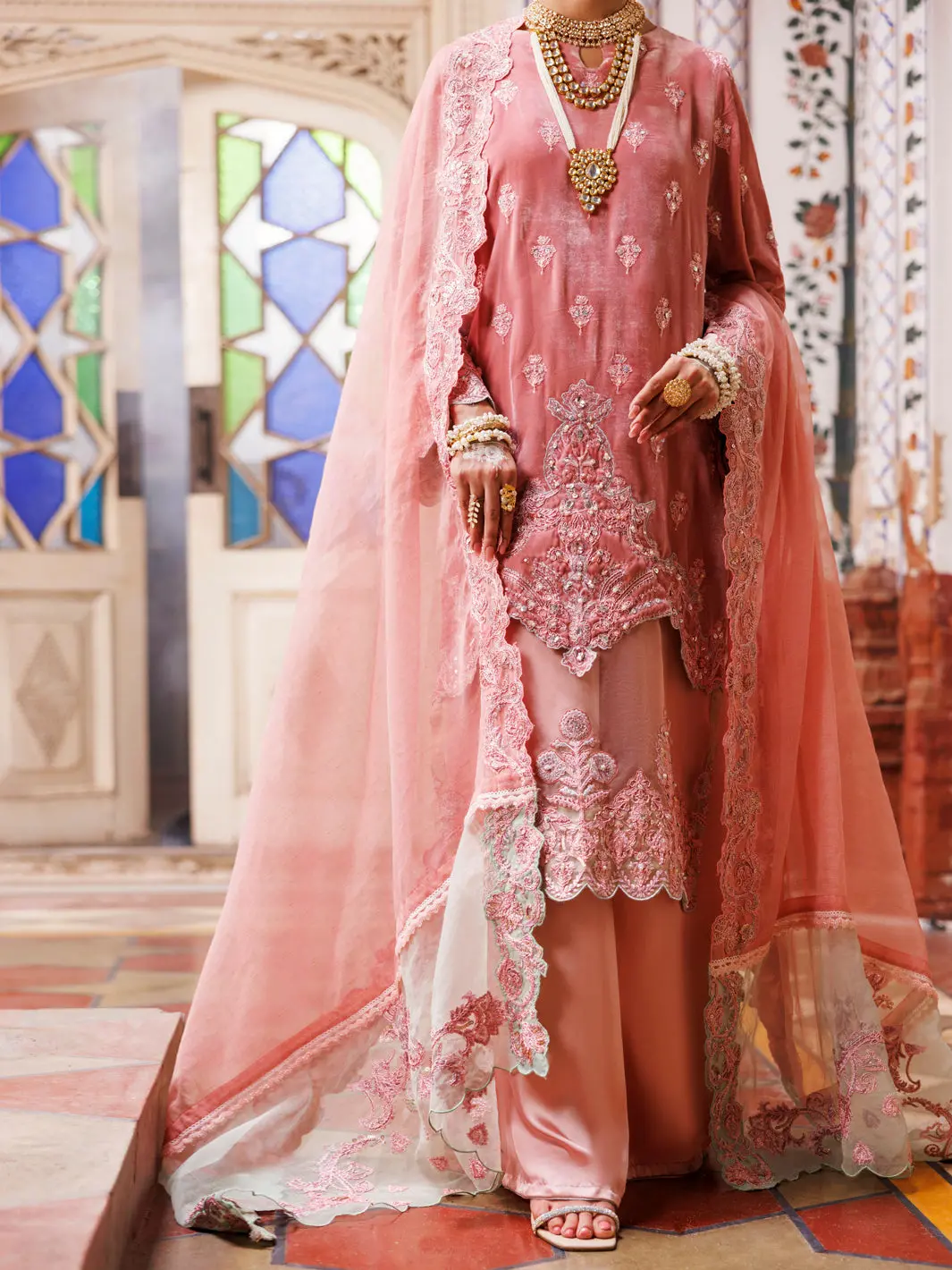 Tea Pink Velvet Formal 3Pc Unstitched - Al-3Ps-Ls-Un-495 1