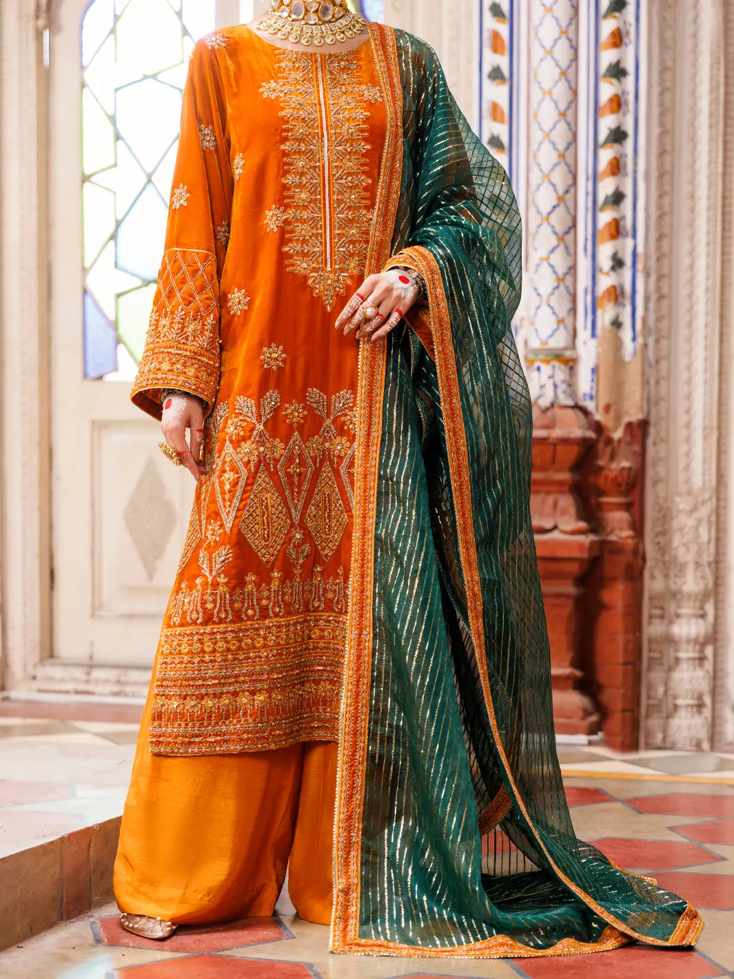 Mustard Velvet Formal 3Pc Stitched - Al-3Ps-Ls-496 1