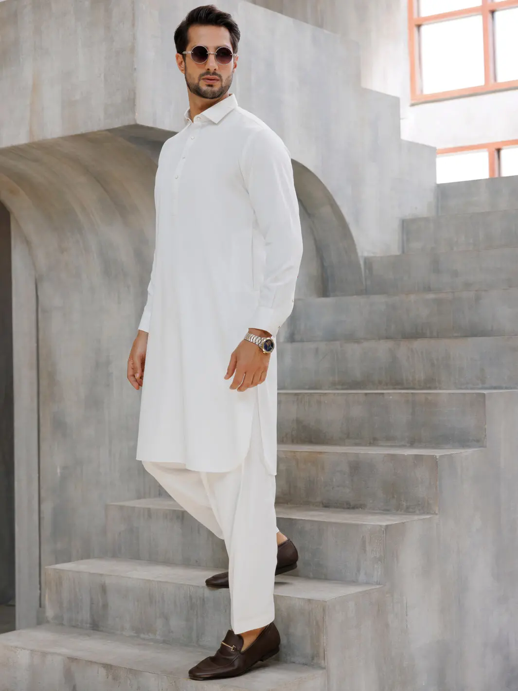 White Blended Kameez Shalwar - Alwa-Ks-496 1