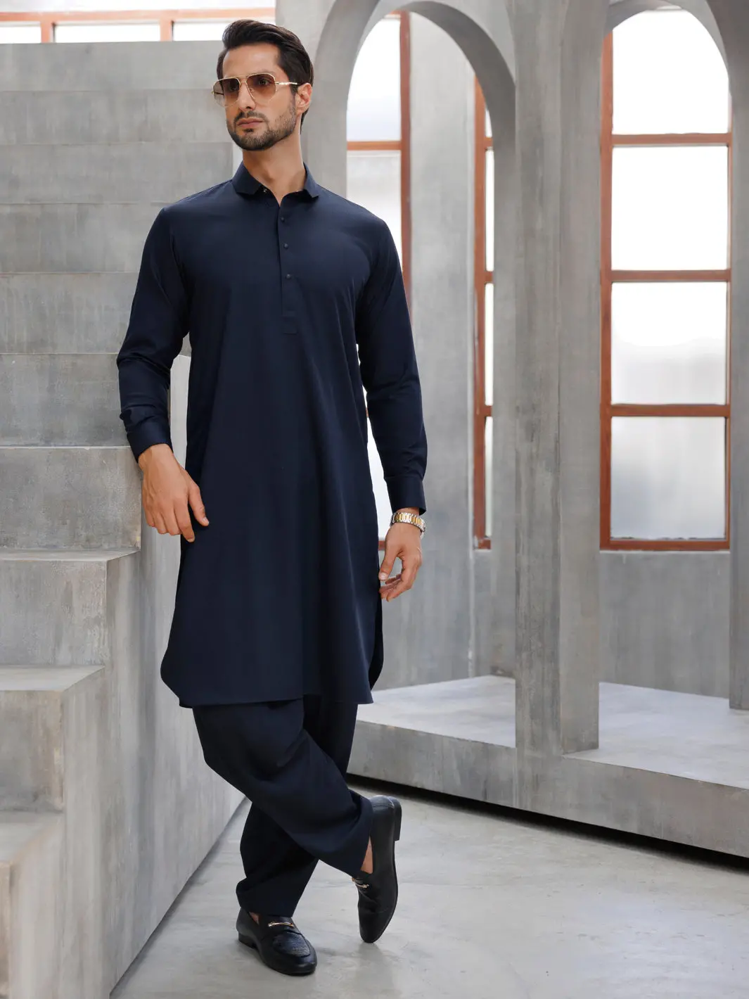Navy Blue Blended Kameez Shalwar - Alwa-Ks-497 1