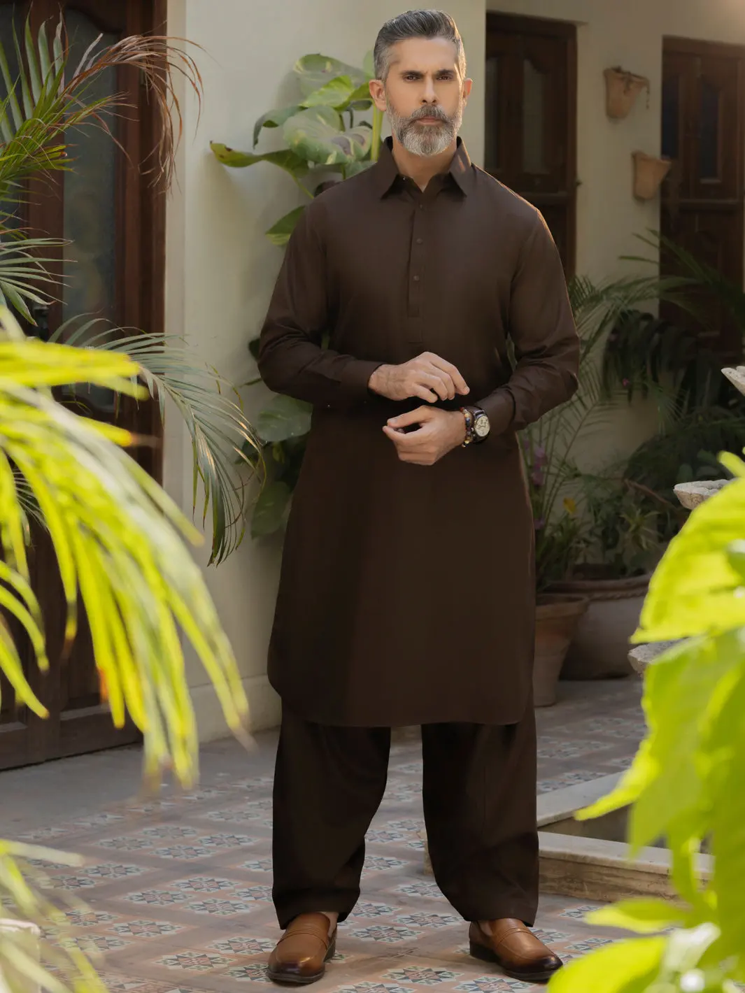Dark Brown Blended Kameez Shalwar - Alwa-Ks-499 1
