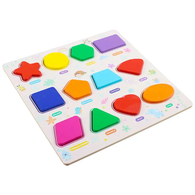 Kids 3D Geometric Shapes Guide Wooden Puzzle Board Large 12X12 Inches 1